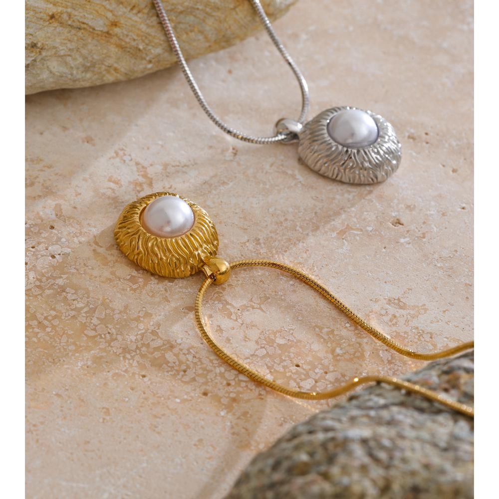 Yhpup Simulated Pearls Round Casting Pendant Necklace Stain Less Metal Stainless Steel Popular High Quality Jewelry Recommend