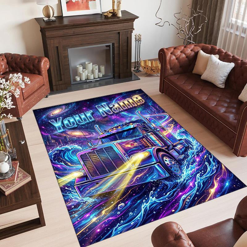 Truck Theme Crystal Velvet Rug Personalized Custom Name Text Soft Floor Mat Home Decor
