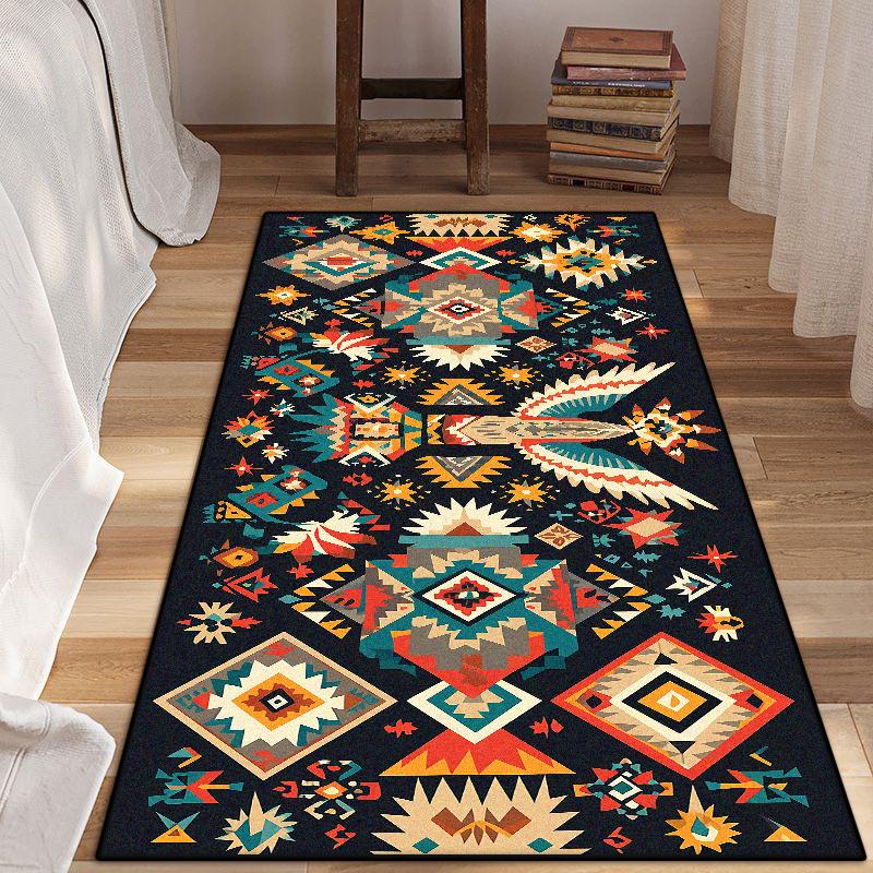 

Boho Style Bedroom Bedside Floor Mat Retro Decor Living Room Non-slip Carpet Cloakroom Lint-free Foot Mats Bathroom Washable Rug 60*160cm