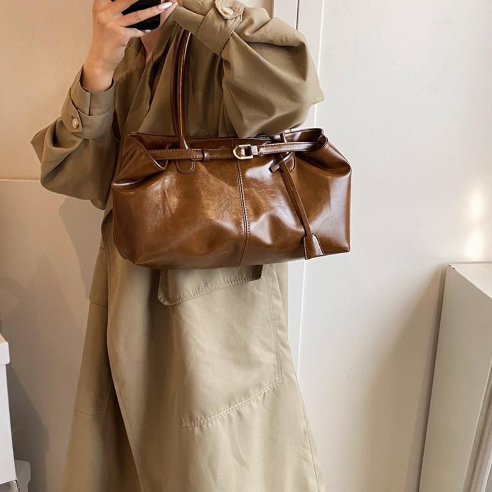 New Oil PU Leather Handbag Large Capacity Casual Shoulder Bag Multifunctional Tote Bag Women