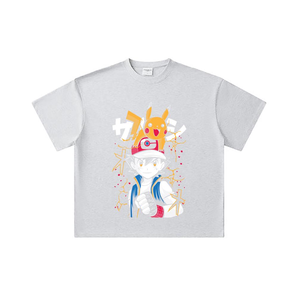 260 GSM Double Yarn 32 Count 100% Cotton Pokemon V2 Ash Print Unisex Heavy Cotton T Shirt