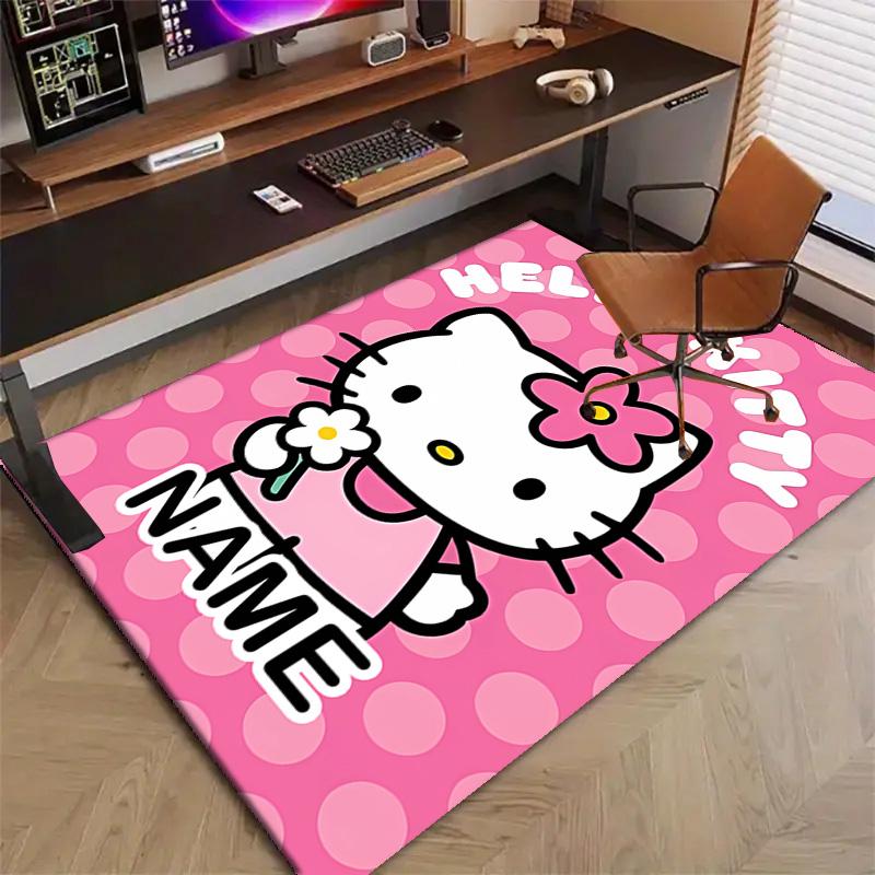 Custom HelloKitty Mat Personalized Name, Polyester Washable Indoor Entryway Rug, Gift for Christmas, Easter, Thanksgiving Day