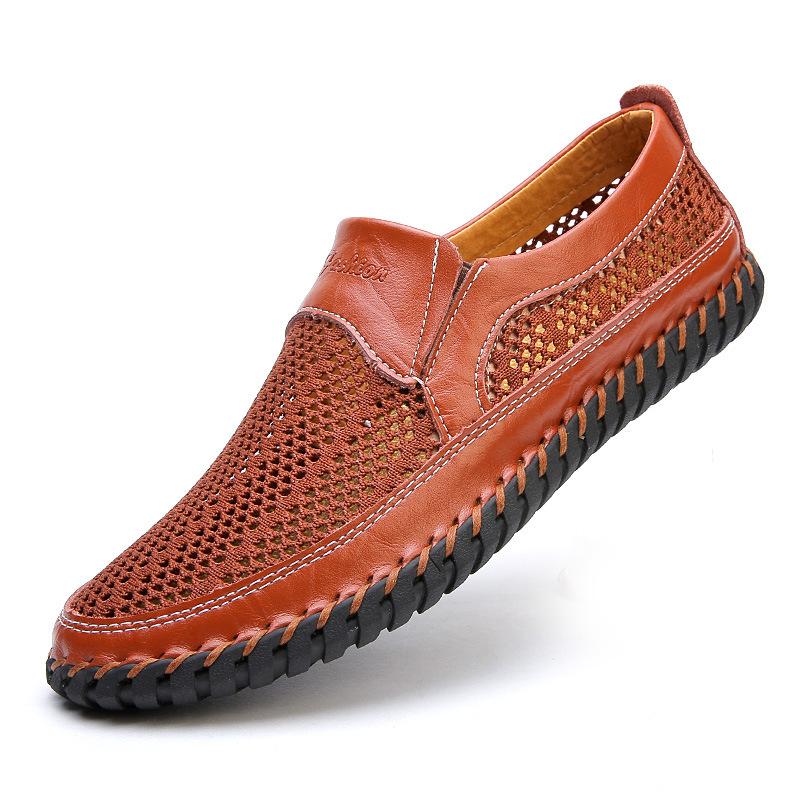Men'S Leather Sandals  Summer New Breathable Mesh Shoes Comfortable Soft Sole Sports Outdoor Sandals Driving Shoes