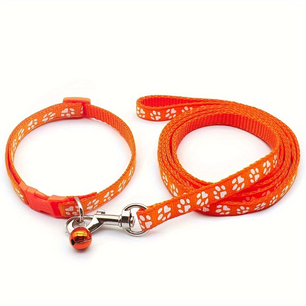 Pet Dog Collar and Leash Set, Cute Paw Pattern Nylon Dog Collar with Bell Long Dog Walking Leash