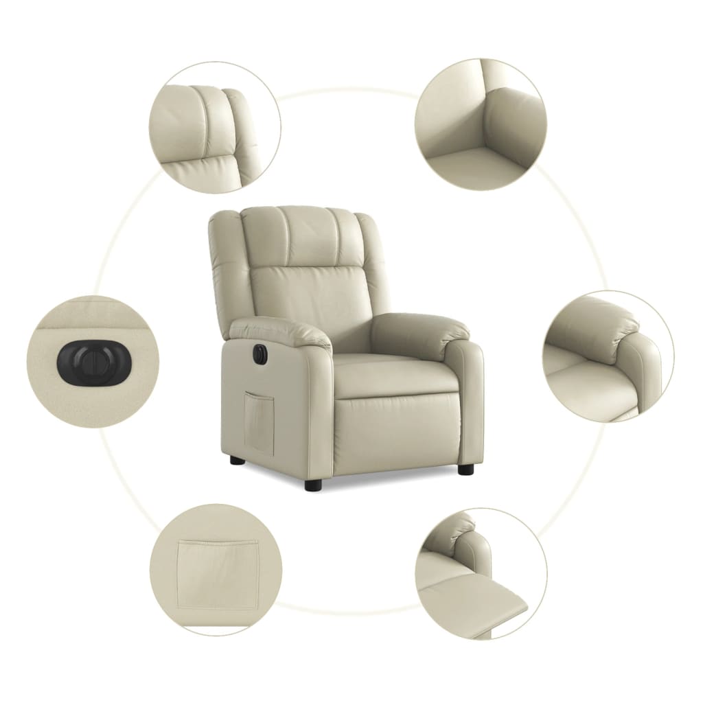 Electric Recliner Chair Cream Synthetic Leather