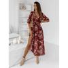Women's Long Sleeve V-neck Printed Long Dress with Side Slits Clothes Sale