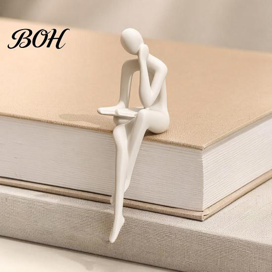 Artistic Home Accessory Abstract Art Thinker Statue, 3D Printed Reading Figurine, Modern Bookshelf Contemporary Statue Sculpture for Living
