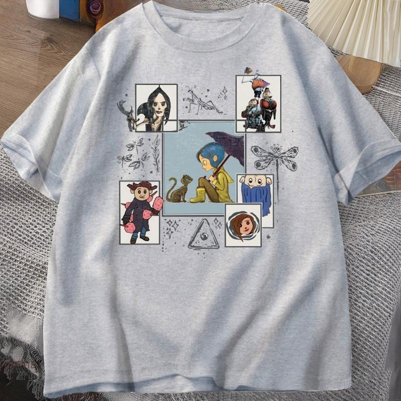 Vintage Halloween Coraline Tshirt for Unisex Women Casual Short Sleeve T Shirt Unisexs Cltoting Harajuku Y2k Clothes Streetwear