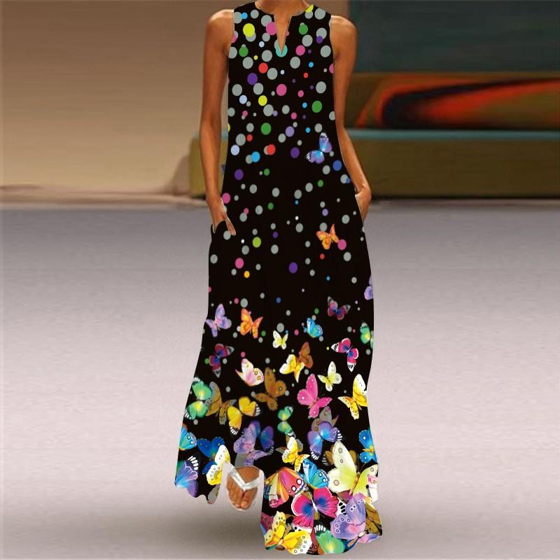Fashion Women's Casual Summer Loose Printed Round Neck Sleeveless Dress
