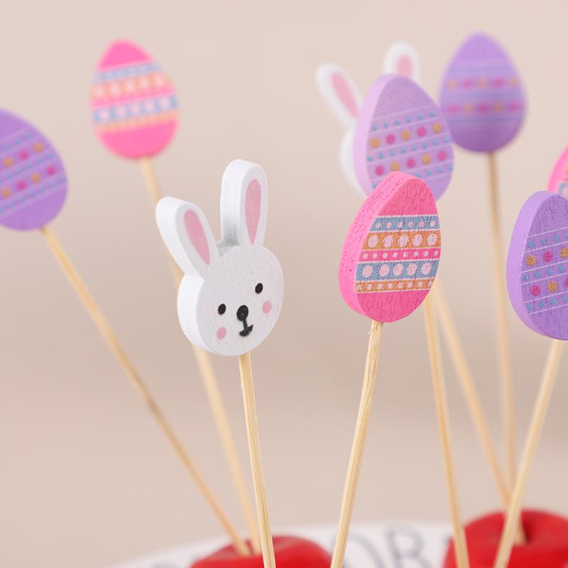 100pcs Easter Disposable Bamboo Skewers Rabbit Eggs Food Picks Fruit Fork Cupcake Buffet Stick Easter Party Decoration Birthday