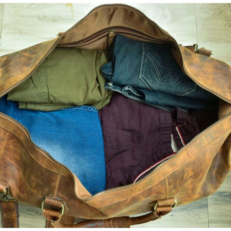 Fathers Day Leather Duffle Bag Gift Large Weekend Bag Vacation Holiday Travel Bags Groomsmen Gifts Best Weekender Overnight Bag