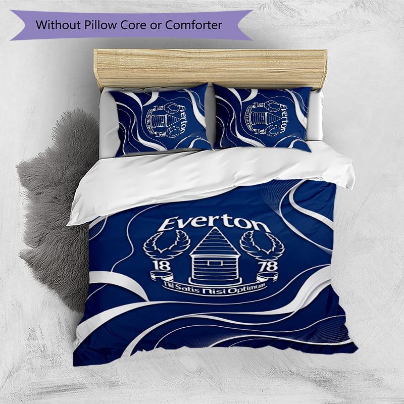 Everton Football Printed 3 Pieces Bedding Set, Comfortable Skin Friendly Bedroom Duvet Cover Set