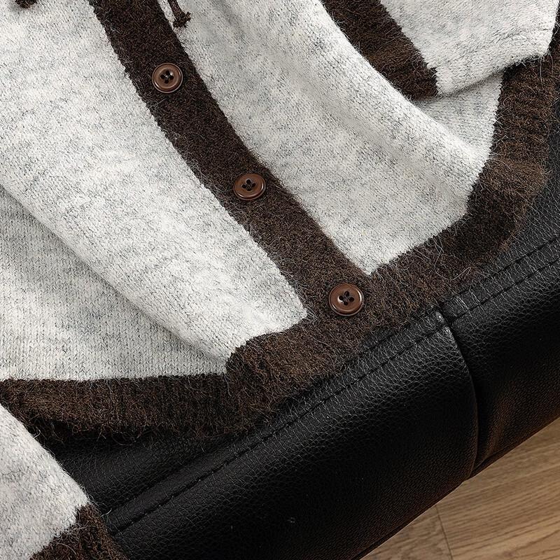 Women's Wool Blend Color Block V-Neck Knit Cardigan