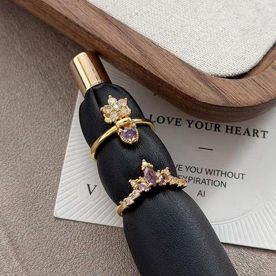 Retro Exquisiter Temperament Ahornblatt Lila Zirkon Funkelnder Diamantring Damen Leichter Luxus Gestapelter Personalisierter Ring