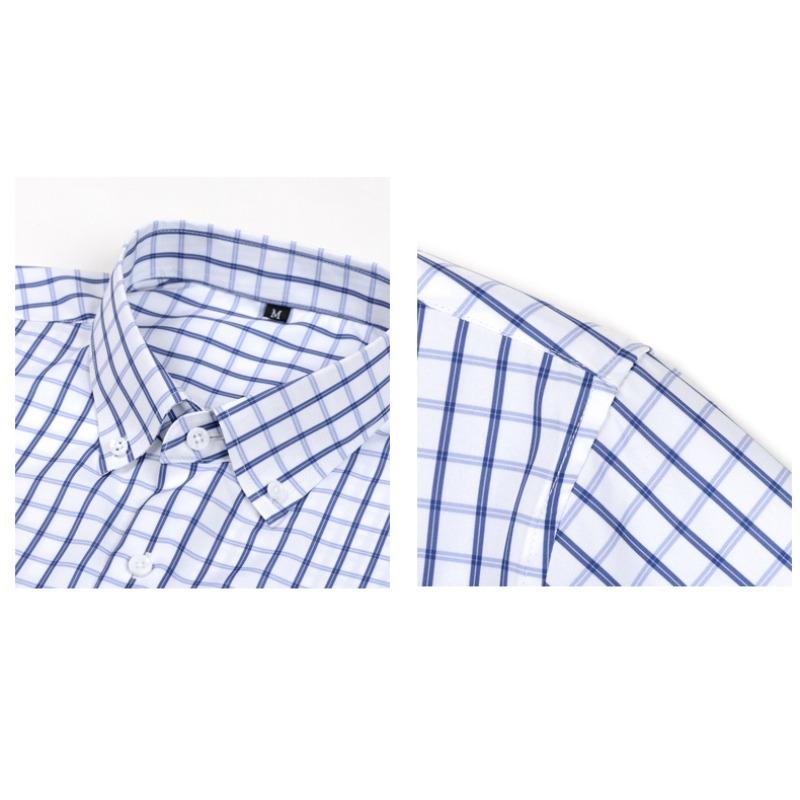 Men's High-Grade 4-Way Stretch Plaid Print Long Sleeve Shirt, Turn-down Collar Men Shirt Wholesale
