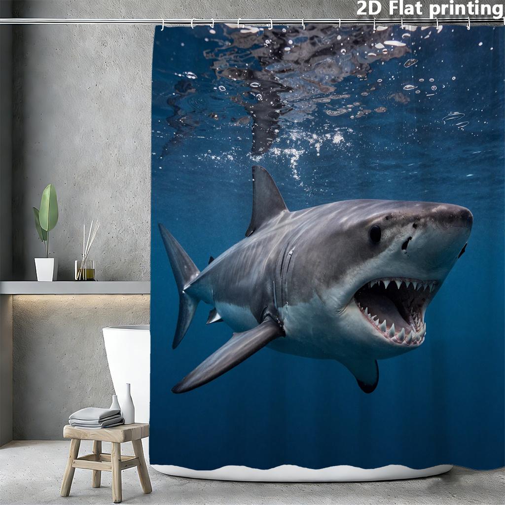 

Realistic Great White Shark Underwater Shower Curtain Waterproof Easy To Clean Privacy Protection Ocean Animal Art Designmodern W60H190(CM)-1 Pcs