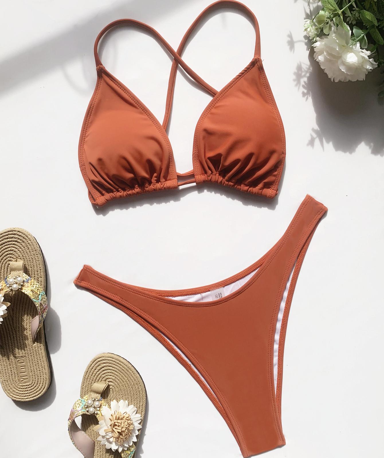 

Женский купальник, сплошной цвет, сексуальный бикини-стринги, бразильская пляжная одежда, купальные костюмы M кофейный