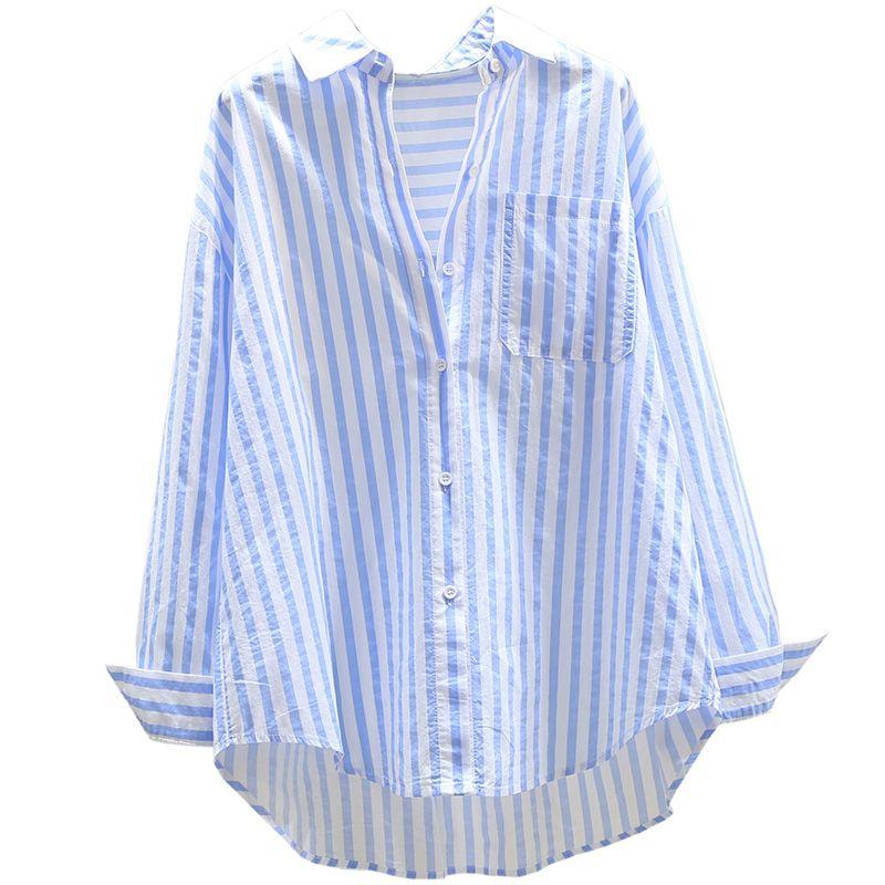 Pure Cotton Printed Striped Shirt Women's Spring Fashion Loose All-match Long-sleeved Cardigan Shirt Women's Inner Wear