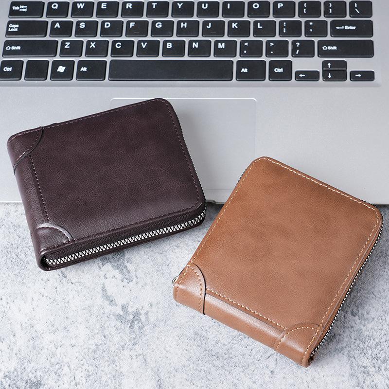 Men’s Pu Leather Trifold Wallet Zipper Wallet Multi Card Holder Coin Pocket Zip Around Wallet Secure Zipper Short Wallet Multi Card Slots Coin Pocket