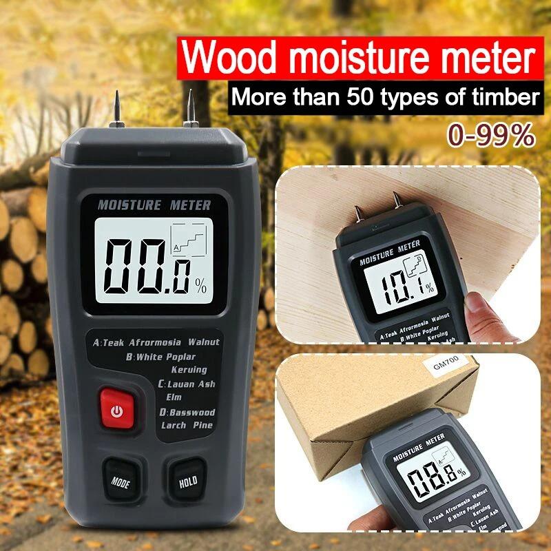 Portable Digital Wood Moisture Meter 0-99.9% Two-Pin Timber Damp Tester with Large LCD Display for Home Inspection