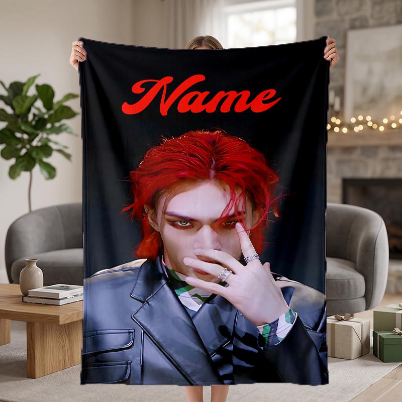 Hyunjin Custom Flannel Blankets Soft Warm Cozy Throws for Home Decor Holiday Gifts