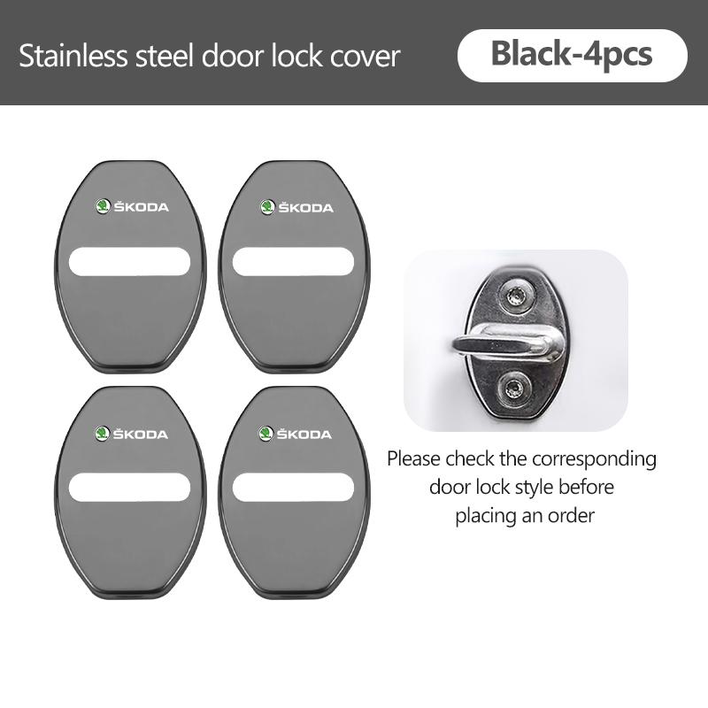 4PCS Car Door Lock Cover Stainless Steel Protection Accessories For Skoda Octavia A5 A7 RS Fabia Superb Rapid Karoq Csu500