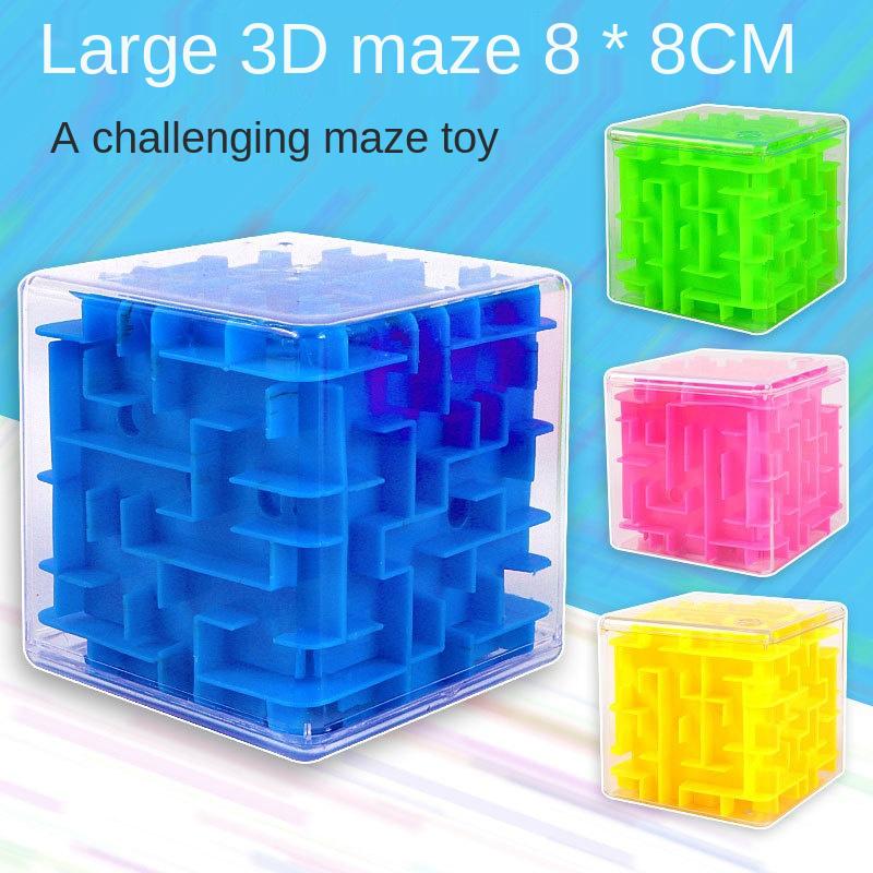 8cm/3.15in Cube 3D Maze Puzzle Six-sided Rolling Ball Game Labyrinth Children Balance Training Stress Reliever Toys for Kids