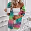 Womens Tie Dye Cardigan Long Sleeve V Neck Knit Sweater Rainbow Mid Length Vacation Street Style
