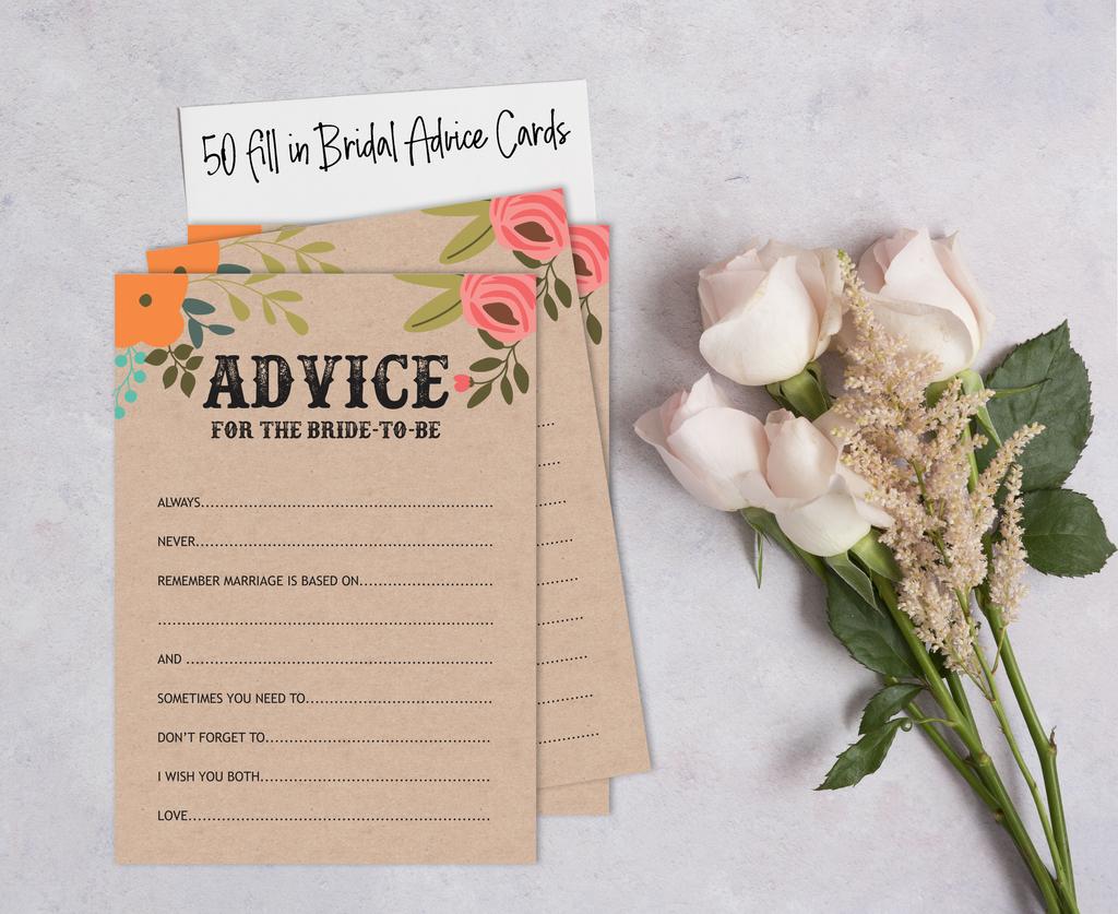 Inkdotpot Bridal Shower Games Advice For The Bride Set Of 50A  Rustic Kraft FloralA  Mad Libs Game