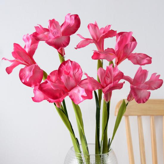 Artificial Iris Flower 2 Heads Faux Silk Flower Bouquet Long Stem Fake Iris Flowers for Floral Arrangements Table Centerpiece Party Wedding Decor