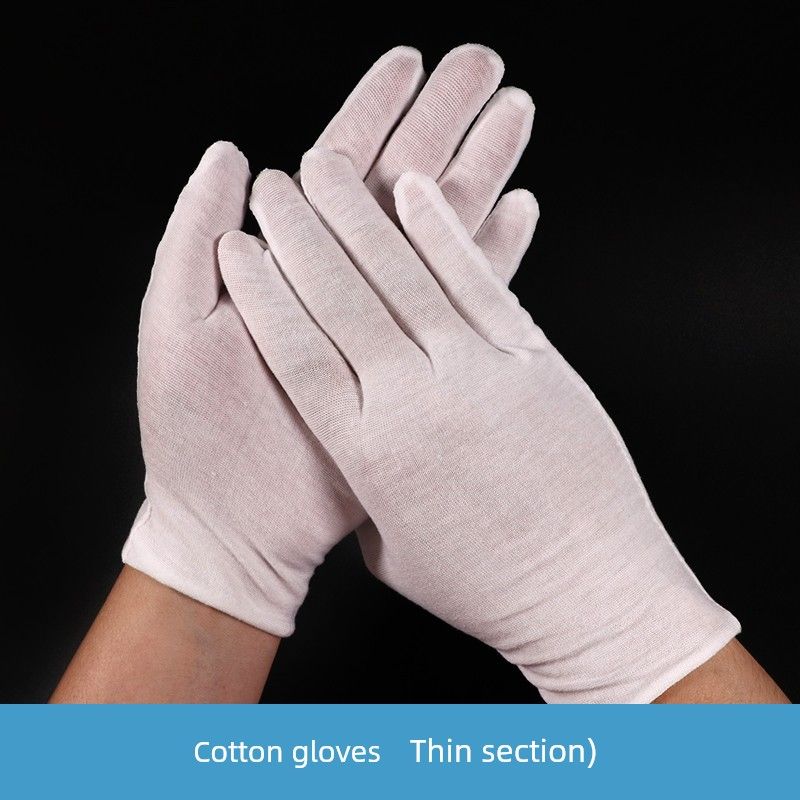 

White Gloves Laboratory Inspection Room Weighing Test Review Tea Training Etiquette Work Thickened/Thin Cotton Cloth Thin cotton gloves White -5 pairs M