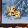 Non Adhesive Window Clings Christmas Bird Static Sticker, Cute Watercolor Glass Stickers with Pine Branch, PVC Waterproof Decorative for Holiday