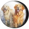 Two Happy Golden Retrievers Watercolor Spare Tire Cover Waterproof Sun Protector for RV Trailer SUV Truck 15 Inch