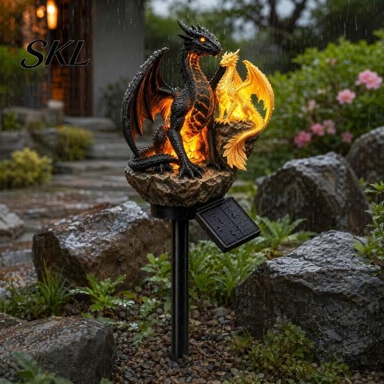 Słoneczna Ozdoba Ogrodowa Smok Lampa Ogrodowa, Zewnętrzna Lampa Statua, Figurka Lampa Patio Ścieżka Fantazyjna Ozdoba, Unikalny Prezent dla Miłośników Dekoracyjny