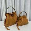 New Soft Cowhide Drawstring Bucket Bag Size Single Shoulder Crossbody Portable Women's Bag Versatile Fashion Wrinkle Bag