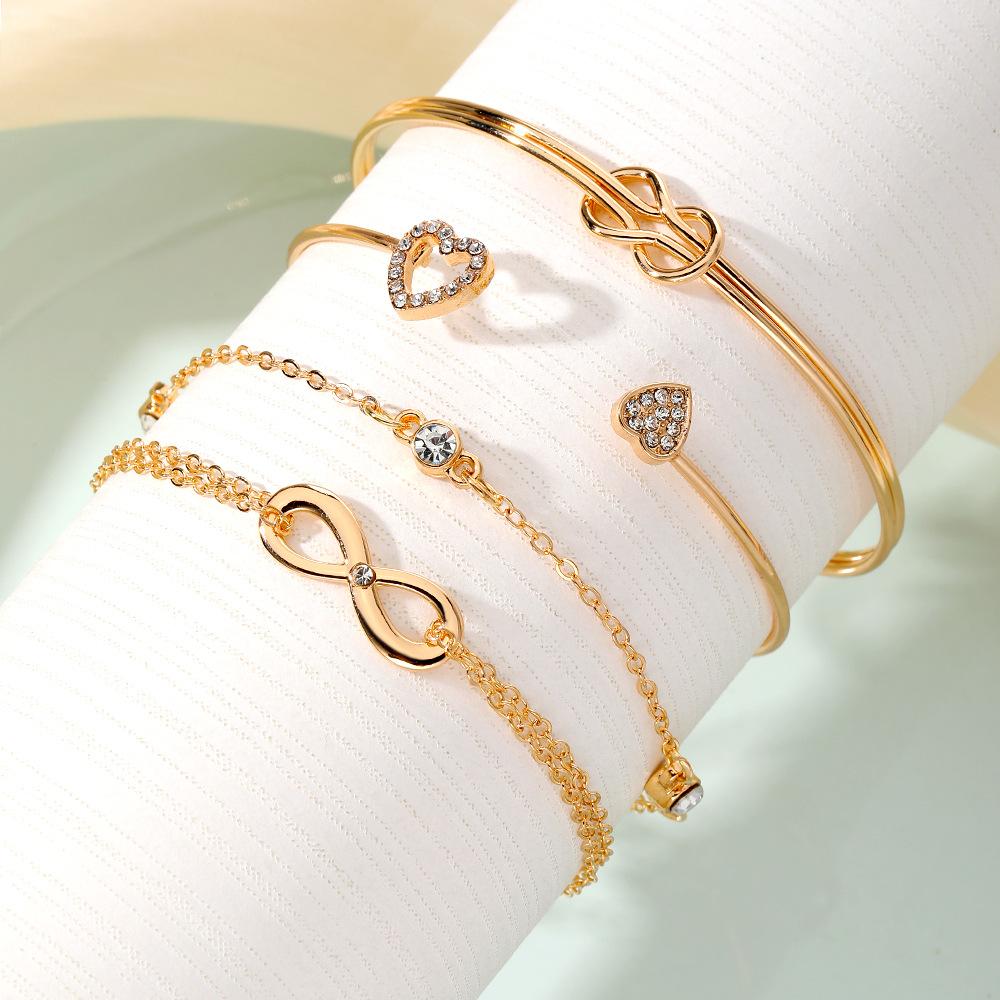 Fashionable and luxurious pearl butterfly heart-shaped open bracelet4Set European and American diamond-studded LOVE Bracelet set