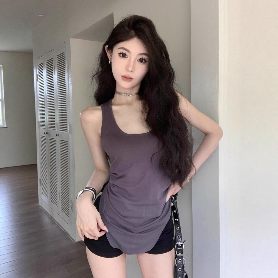 

American medium and long I-shaped vest sling women s summer u-shaped hem slim sleeveless Spice Girl top outside XL темно-сірий