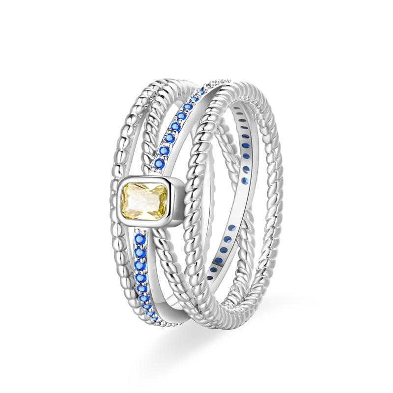 925 Sterling Copper Blue Ocean&Butterfly&Colorful Candy&Star&Retro Chain Wide Face Ring Ladies' Zircon and Accessories