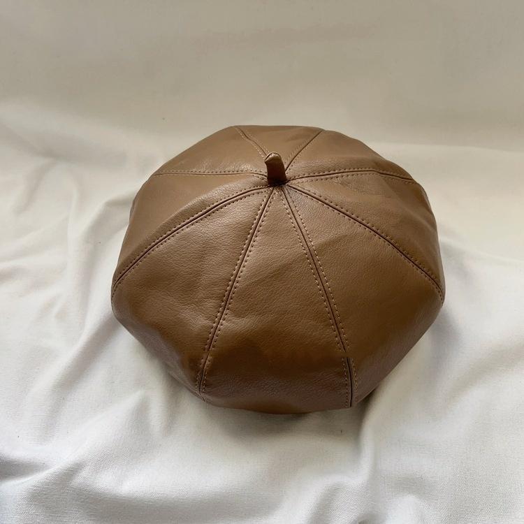 

Шапка-бини из искусственной кожи Береты женские зимние шапки однотонные плоские фетровые шапки KPop M（56-58cm） хаки