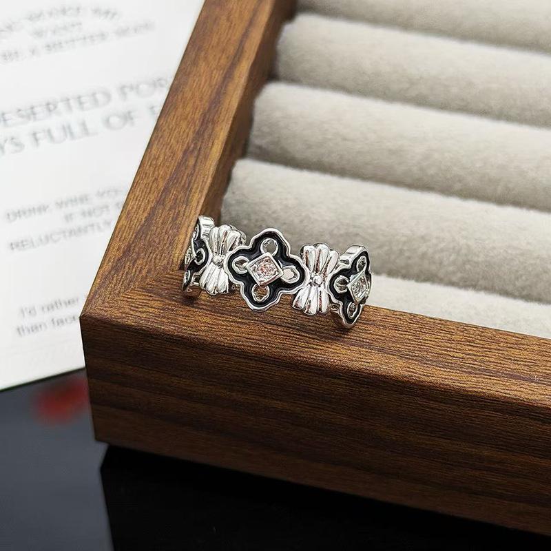 Diablo Clover Cross Personality Punk Style Open Ring Female Starlight Zircon Fashion Index Finger Ring