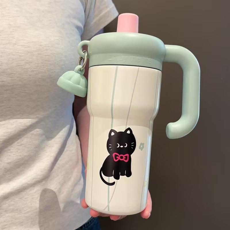 Creative Kitten Thermos Cup: Portable, Large Capacity, Cute Design with Handle for Girls