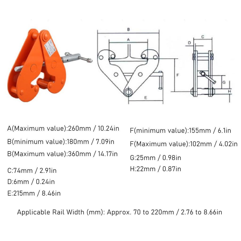 2T 4400LBS Vertical Beam Clamp Alloy Steel Heavy Duty Beam Lifting Clamp for Factories Mines Highways
