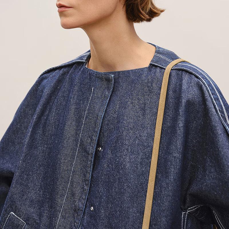 LESS 2026 Spring Collarless Loose Fit Denim Jacket