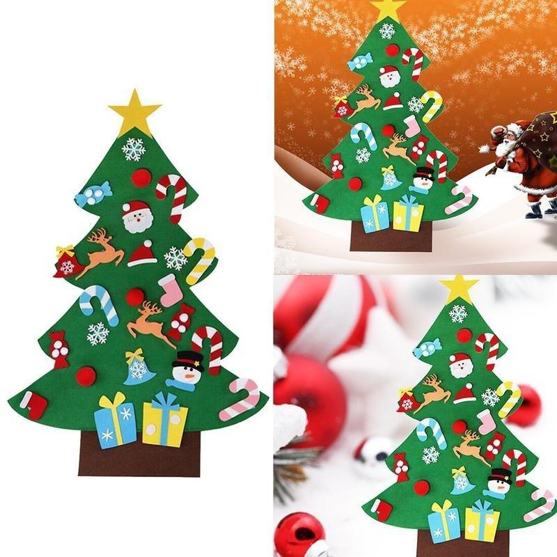 DIY Felt Christmas Tree Set with Detachable Ornaments Kids Wall Hanging Xmas Gifts for Christmas Decorations New Year Gifts