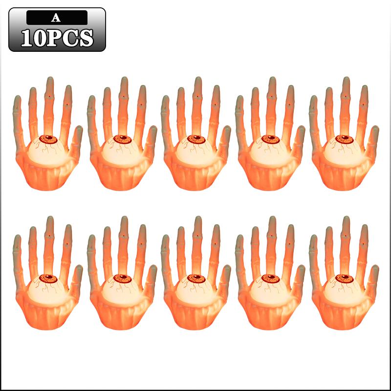 1-10PC Lighted Halloween Ghost Hand Holding Eyeball Pumpkin Battery Operated Lamp Scary Haunted House Trick or Treat Party Decor