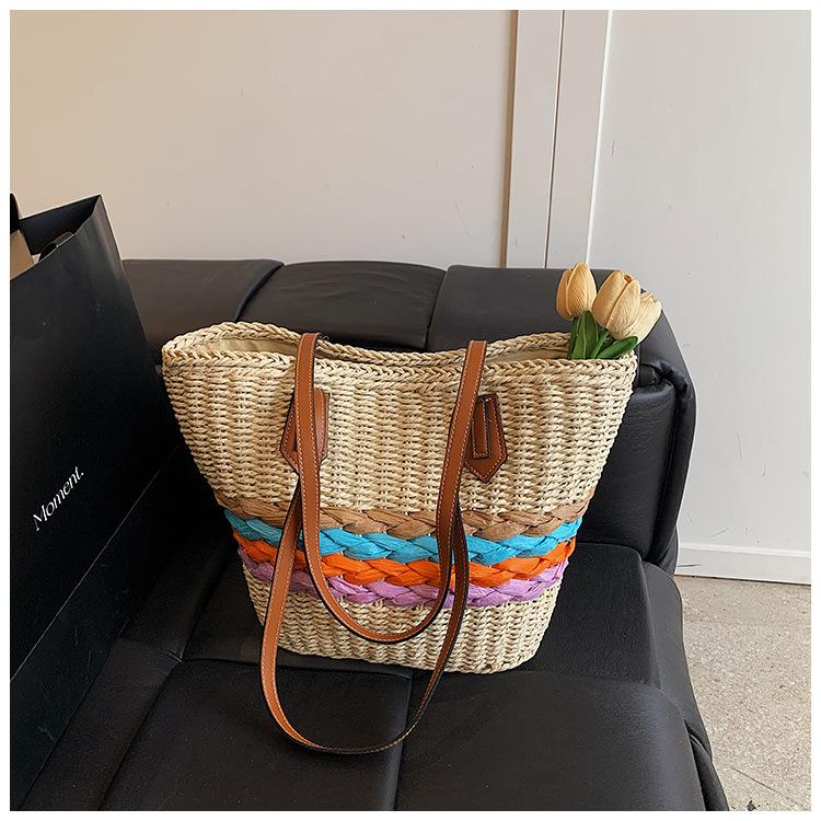 

New shoulder straw bag casual fashion beach women s bag large capacity vegetable basket handbag tote women s bag