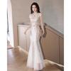 Fishtail Improved Cheongsam Dress   New Sequined Water Drop Collar Foreign Light Luxury Niche Banquet Fine Flash Dress Skirt