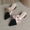 Fashion Slides Outside Shoes for Women Black Woman Slippers Pointed Toe Job Mules with Bow Heeled Sandals New Style Wholesale Trend B I