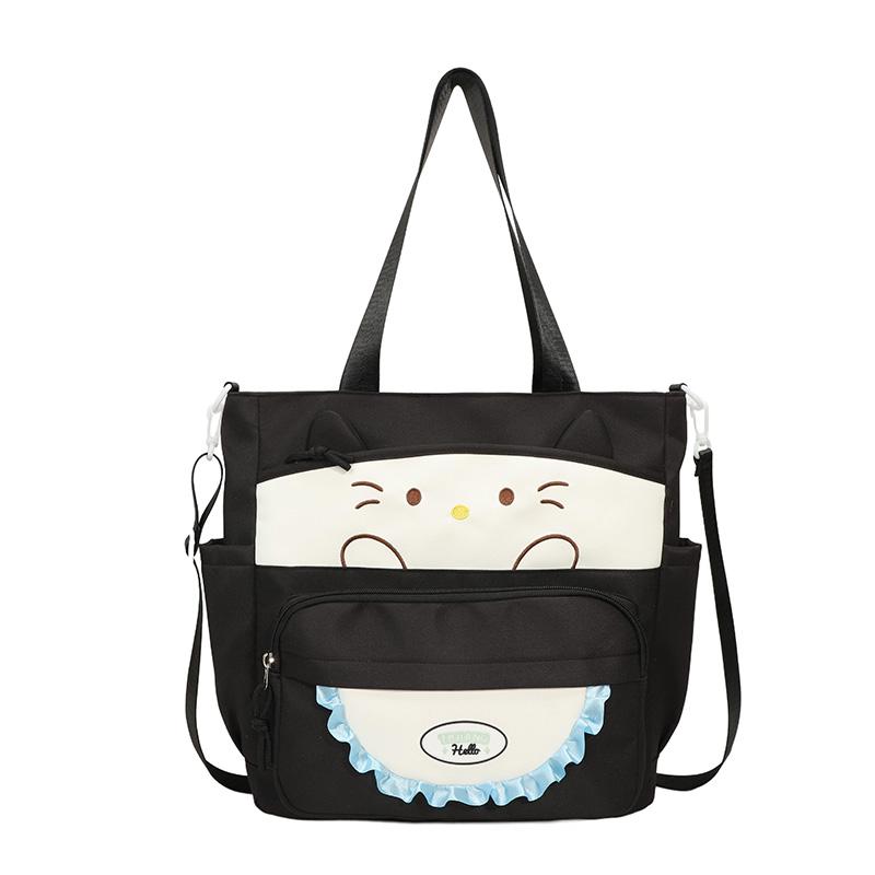 Cartoon Cat Crossbody Bag College Style Large Capacity Shoulder Tote Bag Student Class Book Bag