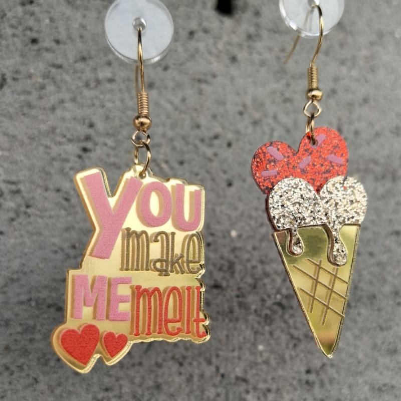 Hot Sale Valentine's Day Love Earrings Peach Heart Rocket Gift Box Ice Cream Burgundy Retro Premium Earrings
